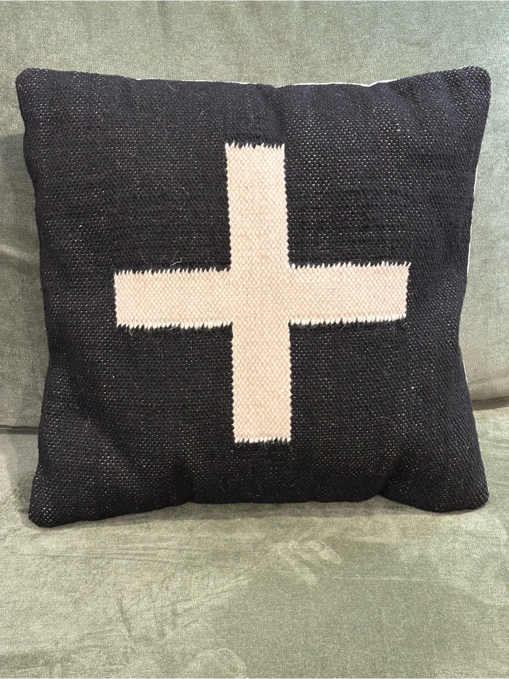 Black Pillow with Cream Plus Sign Accent - Home Accents